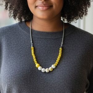 NWT Yellow and White Necklace with Symmetrical Bead Design